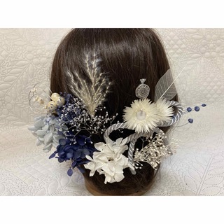 髪飾り　ブルー白銀R-453    結婚式髪飾り　卒業式髪飾り　成人式髪飾り(ヘッドドレス/ドレス)