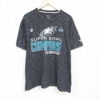 フィラ(FILA)のXL★古着 半袖 Tシャツ メンズ NFL フィラデルフィアイーグルス 大きいサイズ クルーネック 濃グレー 霜降り アメフト スーパーボウル 24mar28 中古(Tシャツ/カットソー(半袖/袖なし))