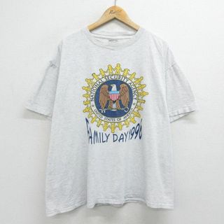 XL★古着 オニータ ONEITA 半袖 ビンテージ Tシャツ メンズ 90年代 90s ワシ ファミリー 大きいサイズ コットン クルーネック 薄グレー 霜降り 24mar28 中古(Tシャツ/カットソー(半袖/袖なし))