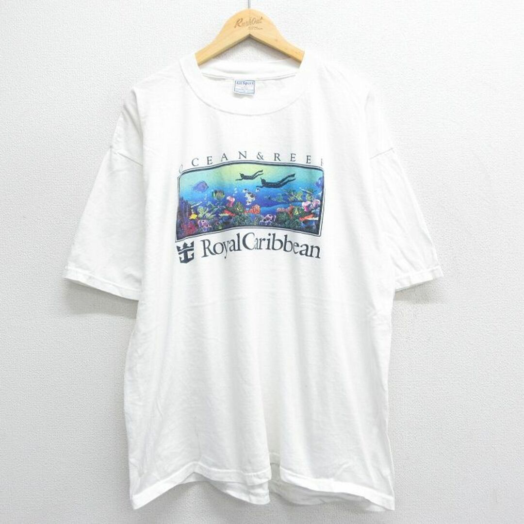 XL★古着 All Sport 半袖 ビンテージ Tシャツ メンズ 00年代 00s ロイヤルカリビアン 魚 大きいサイズ コットン クルーネック 白 ホワイト 24mar28 中古 メンズのトップス(Tシャツ/カットソー(半袖/袖なし))の商品写真