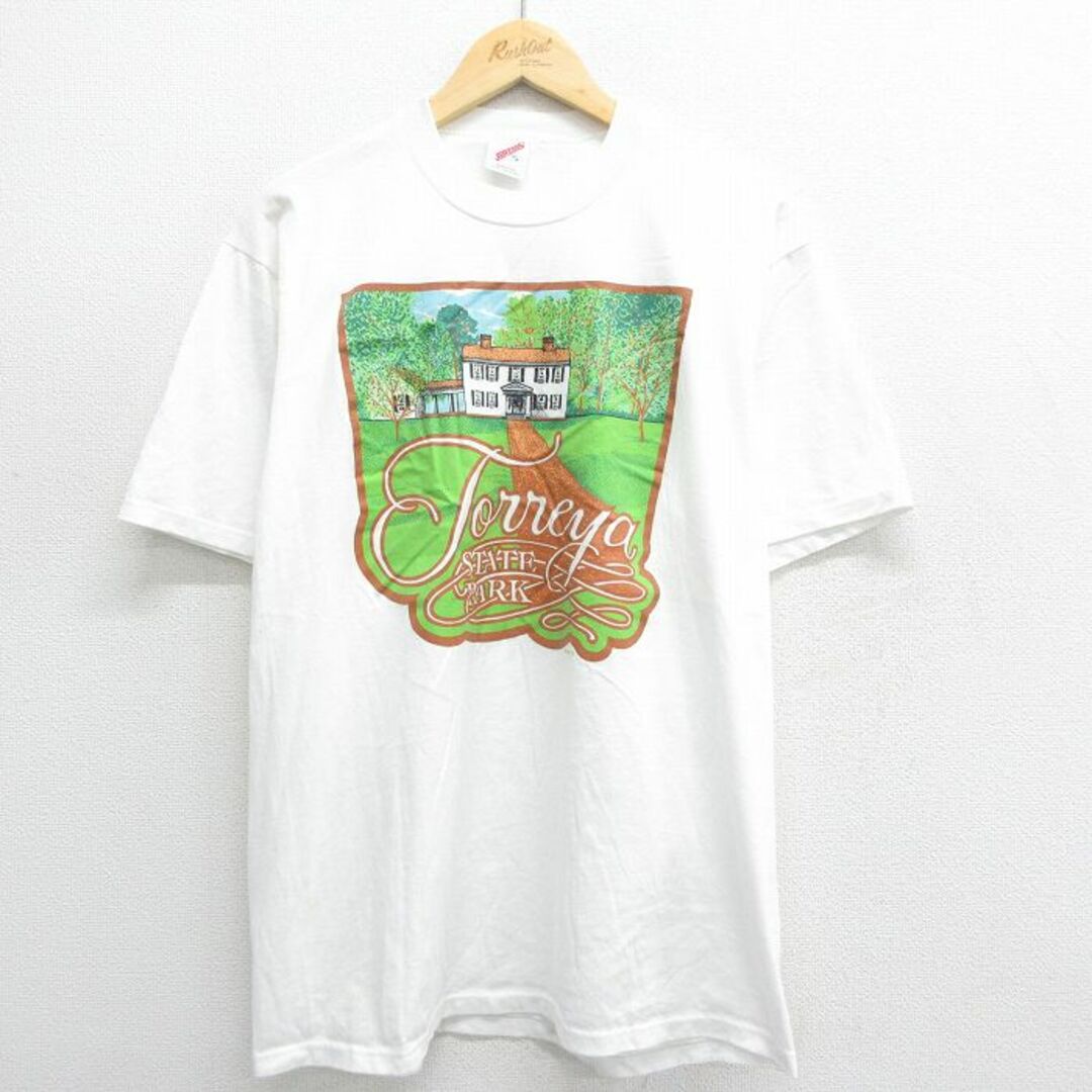 XL★古着 ジャージーズ 半袖 ビンテージ Tシャツ メンズ 80年代 80s Torreya park クルーネック USA製 白 ホワイト 24mar28 中古 メンズのトップス(Tシャツ/カットソー(半袖/袖なし))の商品写真