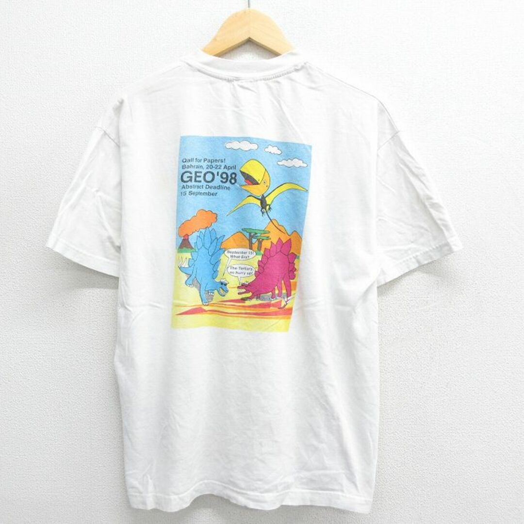 XL★古着 半袖 ビンテージ Tシャツ メンズ 90年代 90s 恐竜 クルーネック 白 ホワイト 24mar28 中古 メンズのトップス(Tシャツ/カットソー(半袖/袖なし))の商品写真