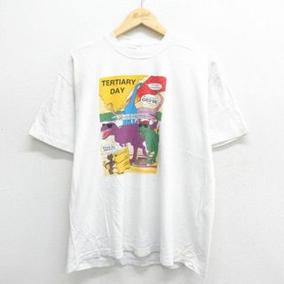 XL★古着 半袖 ビンテージ Tシャツ メンズ 90年代 90s 恐竜 クルーネック 白 ホワイト 24mar28 中古(Tシャツ/カットソー(半袖/袖なし))