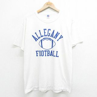 XL★古着 ラッセル 半袖 ビンテージ Tシャツ メンズ 90年代 90s フットボール クルーネック USA製 白 ホワイト 【spe】 24mar28 中古(Tシャツ/カットソー(半袖/袖なし))