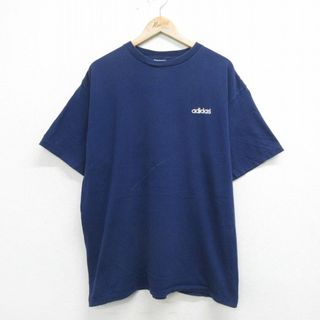 アディダス(adidas)のXL★古着 アディダス adidas 半袖 ビンテージ Tシャツ メンズ 90年代 90s ワンポイントロゴ 大きいサイズ コットン クルーネック USA製 紺 ネイビー 24mar28 中古(Tシャツ/カットソー(半袖/袖なし))