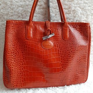 ロンシャン(LONGCHAMP)のロンシャン　トートバッグ　ロゾ　クロコ型押し　大容量　A4可能　オレンジ　レザー(トートバッグ)