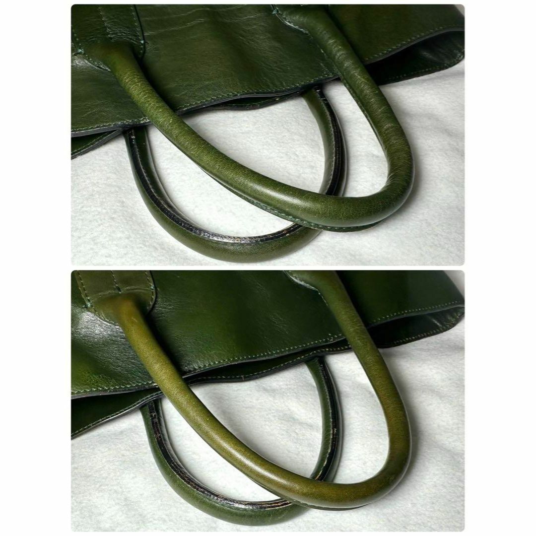 希少✨ヒロフ　トートバッグ　ハンドバッグ　　レザー　グリーン　ビッグロゴ メンズのバッグ(トートバッグ)の商品写真