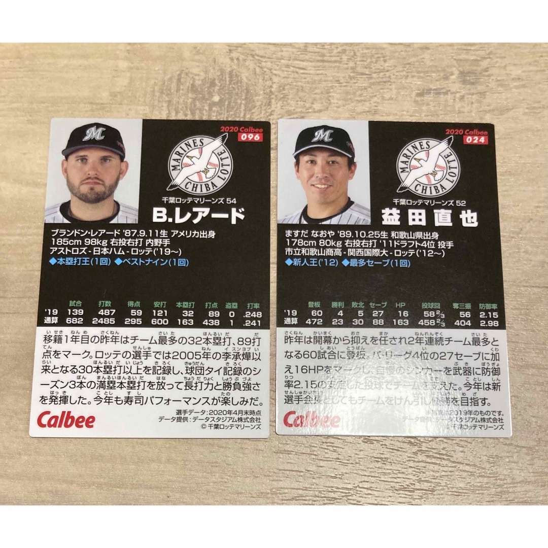 カルビー　プロ野球チップス　ロッテ　レアード　益田直也 エンタメ/ホビーのトレーディングカード(シングルカード)の商品写真