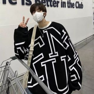 【残り1点】ビックシルエット　韓国ファッション　トレーナー　長袖　メンズ　ロゴ(Tシャツ/カットソー(七分/長袖))