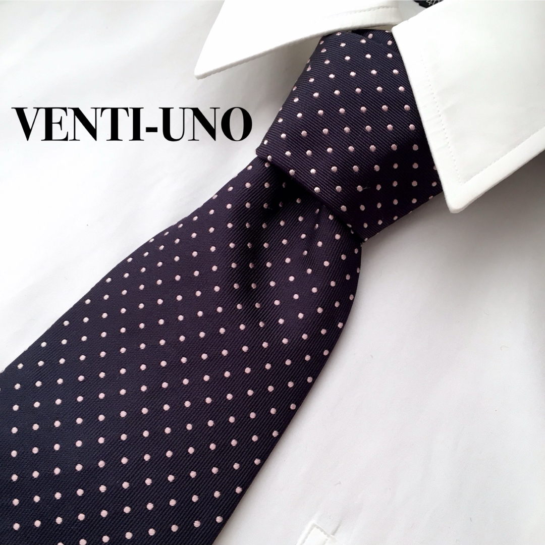 VENTI-UNO ヴェンティウーノ ドット柄 日本製 シルク ネイビー ピンク メンズのファッション小物(ネクタイ)の商品写真