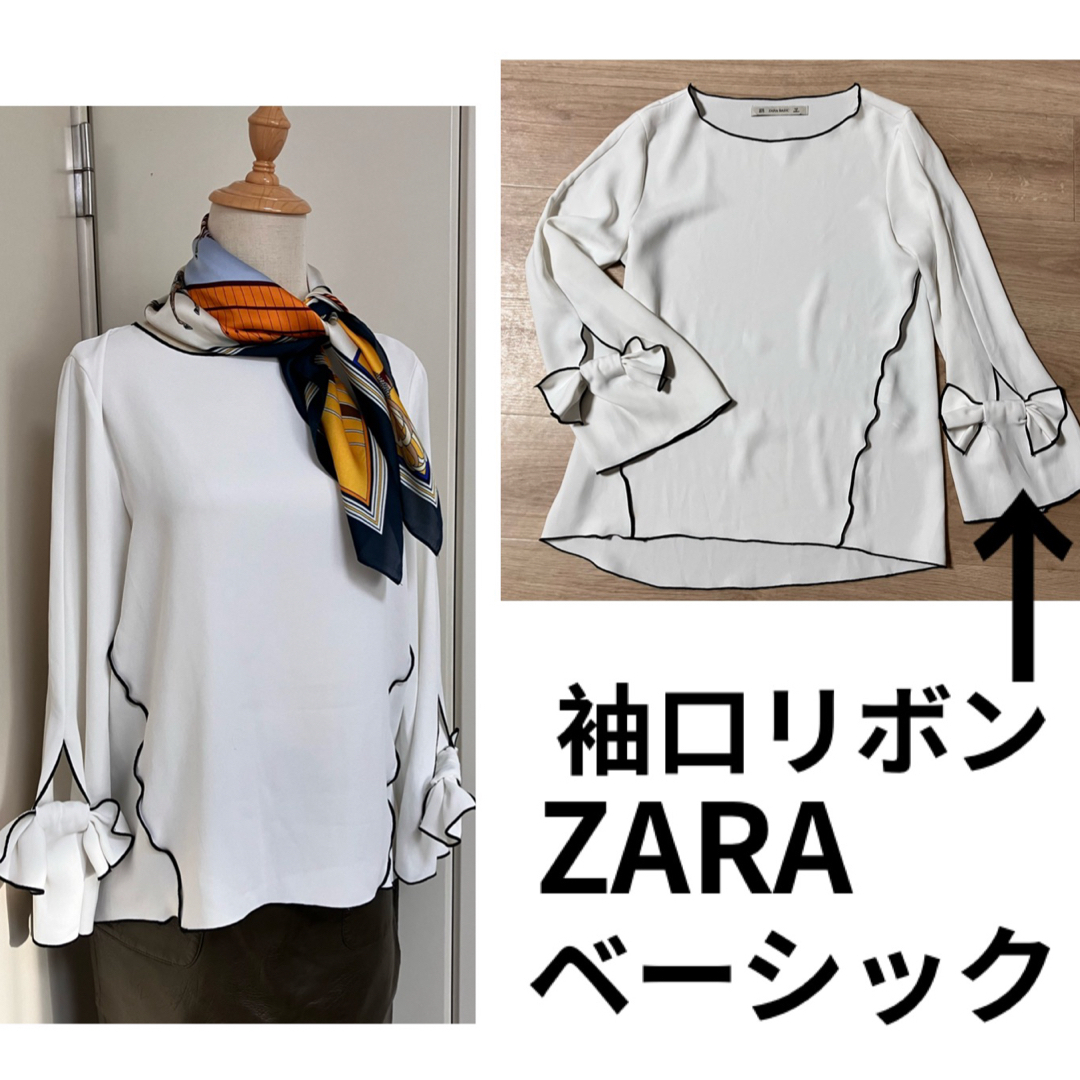 ZARA(ザラ)のZARAベーシック　袖口リボンブラウス レディースのトップス(シャツ/ブラウス(長袖/七分))の商品写真