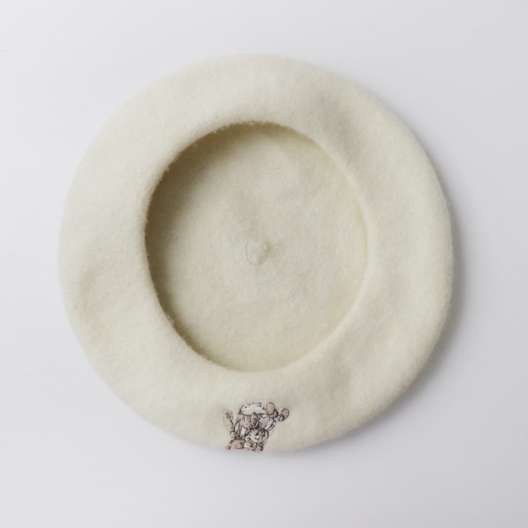 美品 ユキエモン yukiemon フランシュリッペ  親子くま刺繍 ベレー帽 F/オフホワイト ウール 帽子【2400013789332】 レディースの帽子(ハンチング/ベレー帽)の商品写真