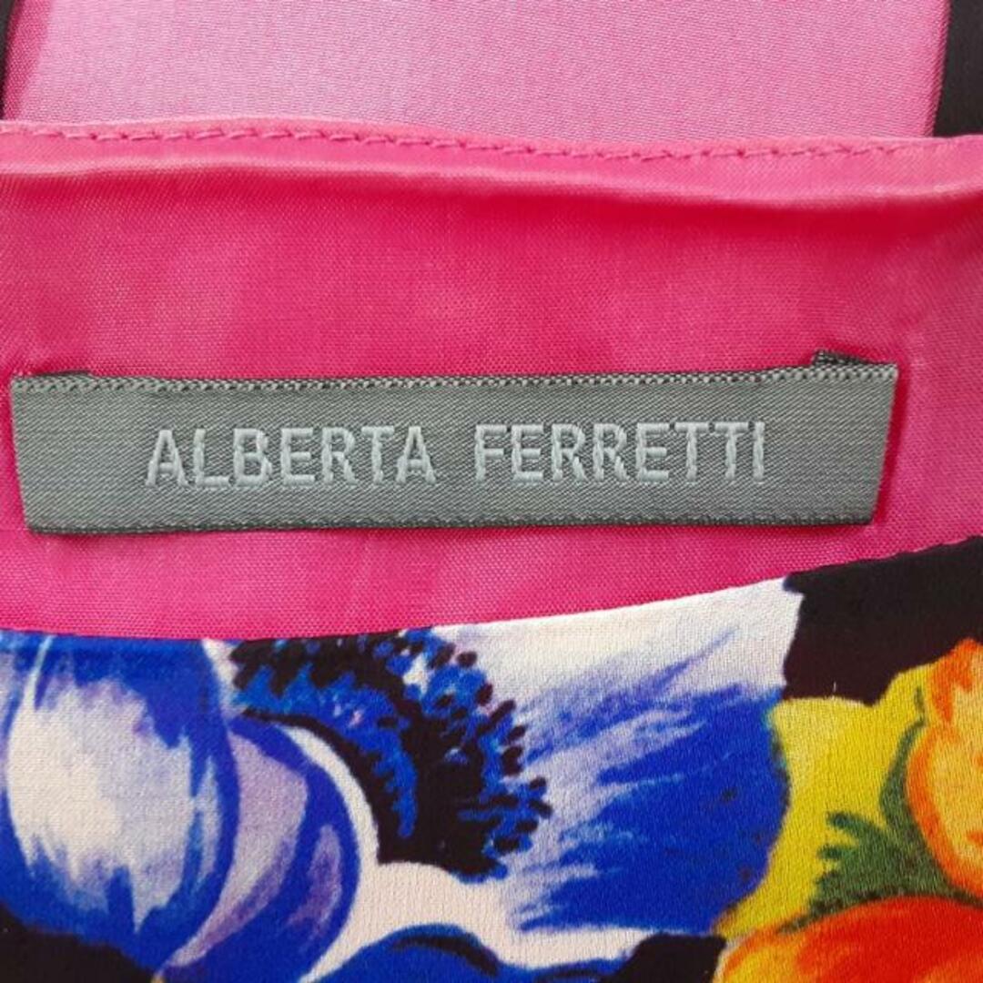 ALBERTA FERRETTI(アルベルタフェレッティ)のALBERTA FERRETTI(アルベルタ・フェレッティ) ワンピース サイズI40 M レディース - ピンク×黒×マルチ クルーネック/ノースリーブ/ロング/シルク/花柄 レディースのワンピース(その他)の商品写真