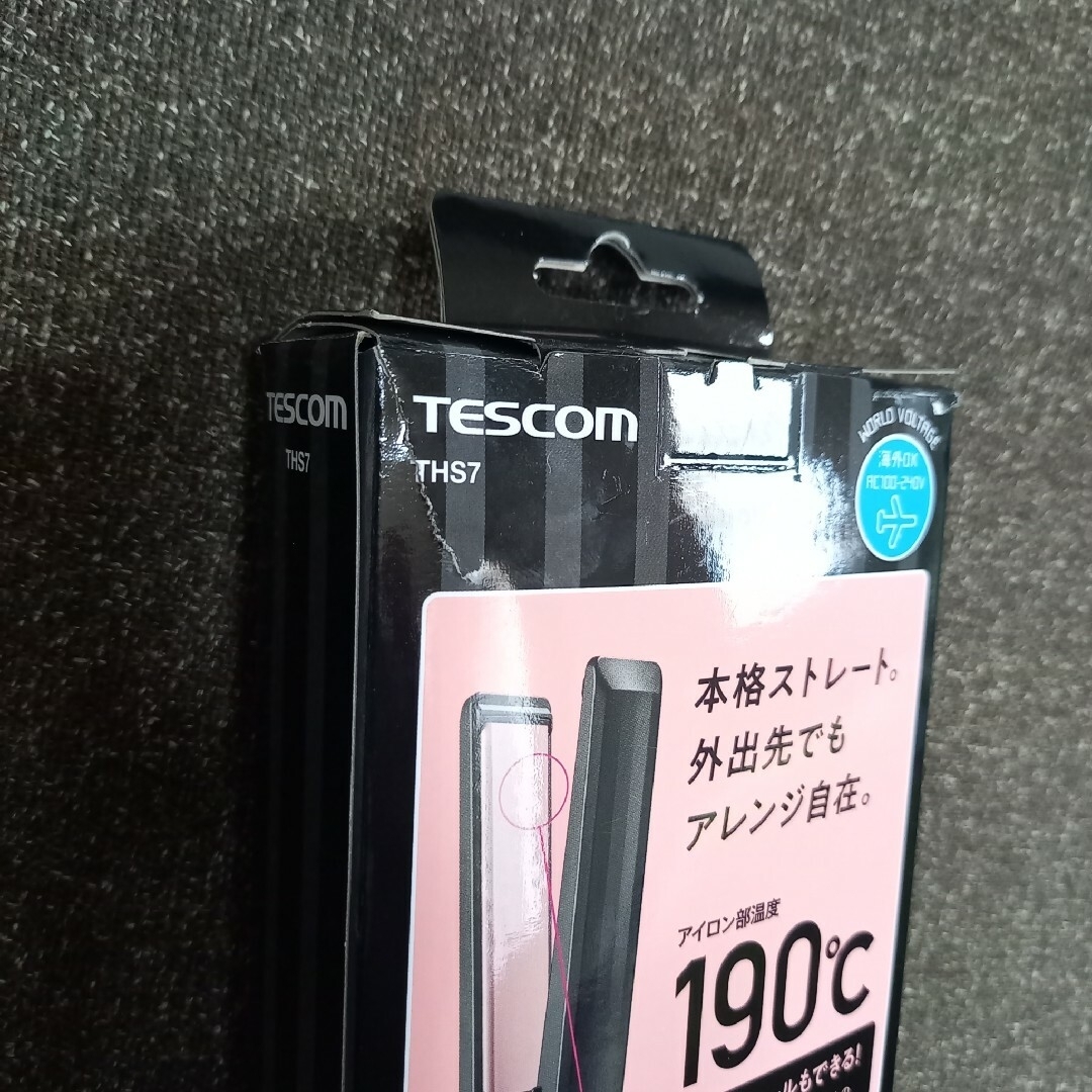 TESCOM(テスコム)のヘアアイロン　190℃　ストレート　ピンクブラック　コンパクト　旅行に スマホ/家電/カメラの美容/健康(ヘアアイロン)の商品写真