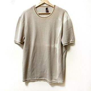 エルメス(Hermes)のHERMES(エルメス) 半袖セーター サイズXL メンズ - ベージュ×白 クルーネック(ニット/セーター)