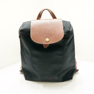 ロンシャン(LONGCHAMP)のLONGCHAMP(ロンシャン) リュックサック ル・プリアージュオリジナル 黒×ダークブラウン ナイロン×レザー(リュック/バックパック)