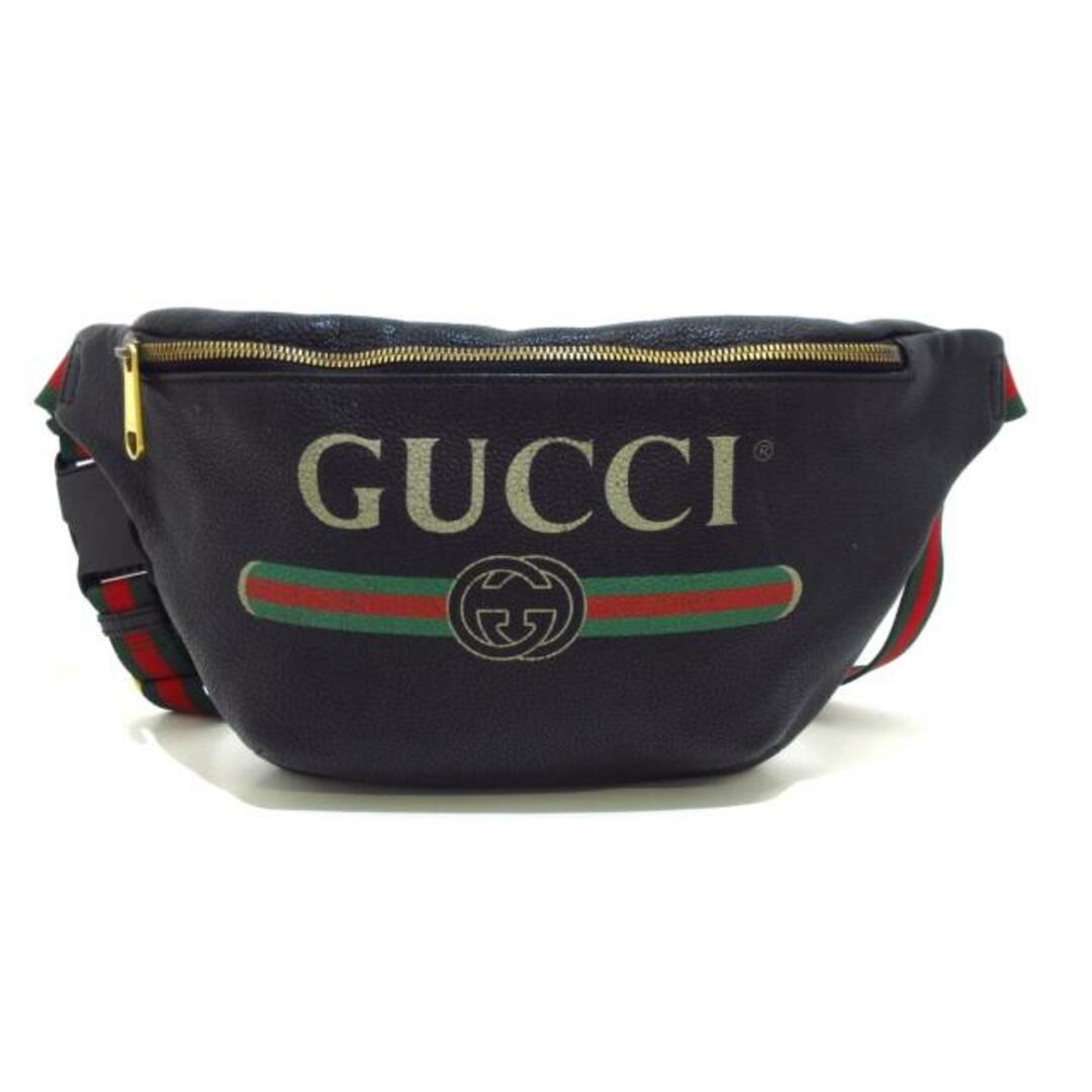 Gucci(グッチ)のGUCCI(グッチ) ウエストポーチ グッチプリントベルトバッグ 493869 黒×グリーン×レッド	 レザー レディースのバッグ(ボディバッグ/ウエストポーチ)の商品写真