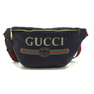 グッチ(Gucci)のGUCCI(グッチ) ウエストポーチ グッチプリントベルトバッグ 493869 黒×グリーン×レッド	 レザー(ボディバッグ/ウエストポーチ)