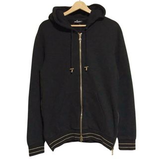 BALMAIN(バルマン) パーカー サイズL メンズ - 黒×ゴールド 長袖(パーカー)