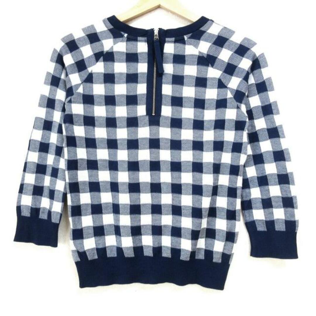 Burberry Blue Label(バーバリーブルーレーベル) 七分袖カットソー サイズ38 M レディース - 白×ネイビー  クルーネック/チェック柄