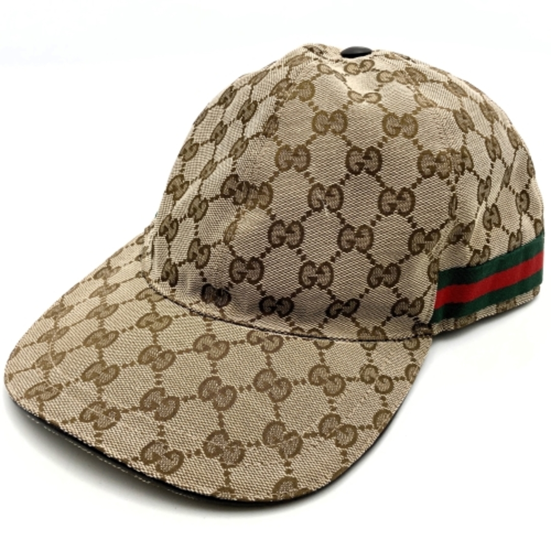 Gucci(グッチ)のGUCCI グッチ   200035  キャップ 帽子 シェリーライン GGキャンバス レザー ベージュ ブラウン レディース 【中古】 レディースの帽子(キャップ)の商品写真