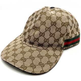 Gucci - GUCCI グッチ   200035  キャップ 帽子 シェリーライン GGキャンバス レザー ベージュ ブラウン レディース 【中古】