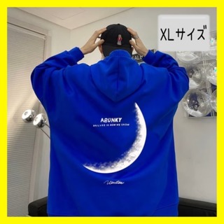 【送料無料】ゆったり 男女兼用　パーカー　ブルー　XL　秋冬　ファッション (パーカー)
