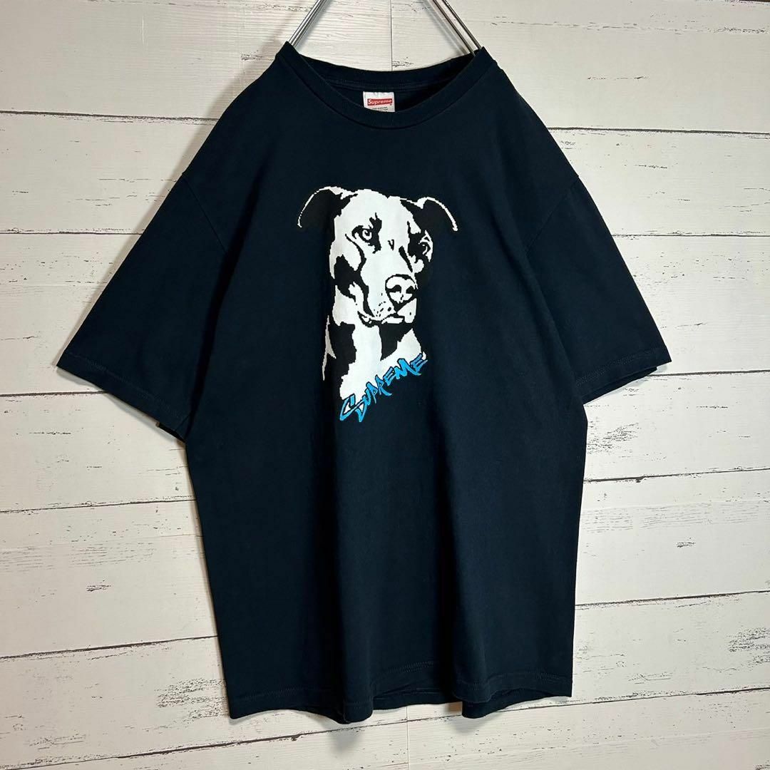 【人気モデル】シュプリーム☆センターロゴ Tシャツ 犬 入手困難 即完売 濃紺