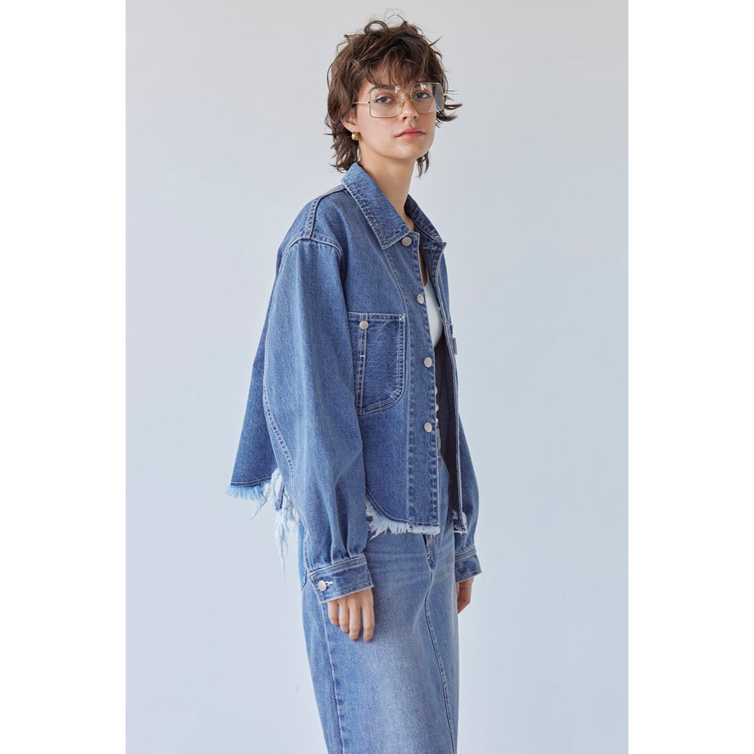 ALEXIA STAM(アリシアスタン)のALEXIA STAM Fringe Hem Denim Jacket Blue レディースのジャケット/アウター(Gジャン/デニムジャケット)の商品写真