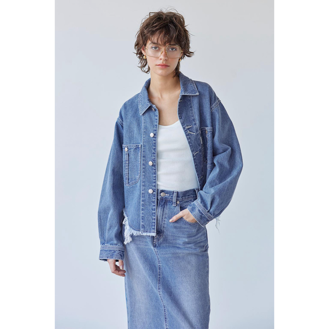 ALEXIA STAM(アリシアスタン)のALEXIA STAM Fringe Hem Denim Jacket Blue レディースのジャケット/アウター(Gジャン/デニムジャケット)の商品写真