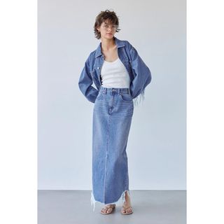 アリシアスタン(ALEXIA STAM)のFringe Hem Denim Long Skirt Blue(ロングスカート)