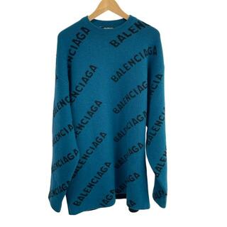 バレンシアガ(Balenciaga)のBALENCIAGA(バレンシアガ) 長袖セーター サイズS ユニセックス美品  - ブルーグリーン×黒 クルーネック/WARDROBE(ニット/セーター)