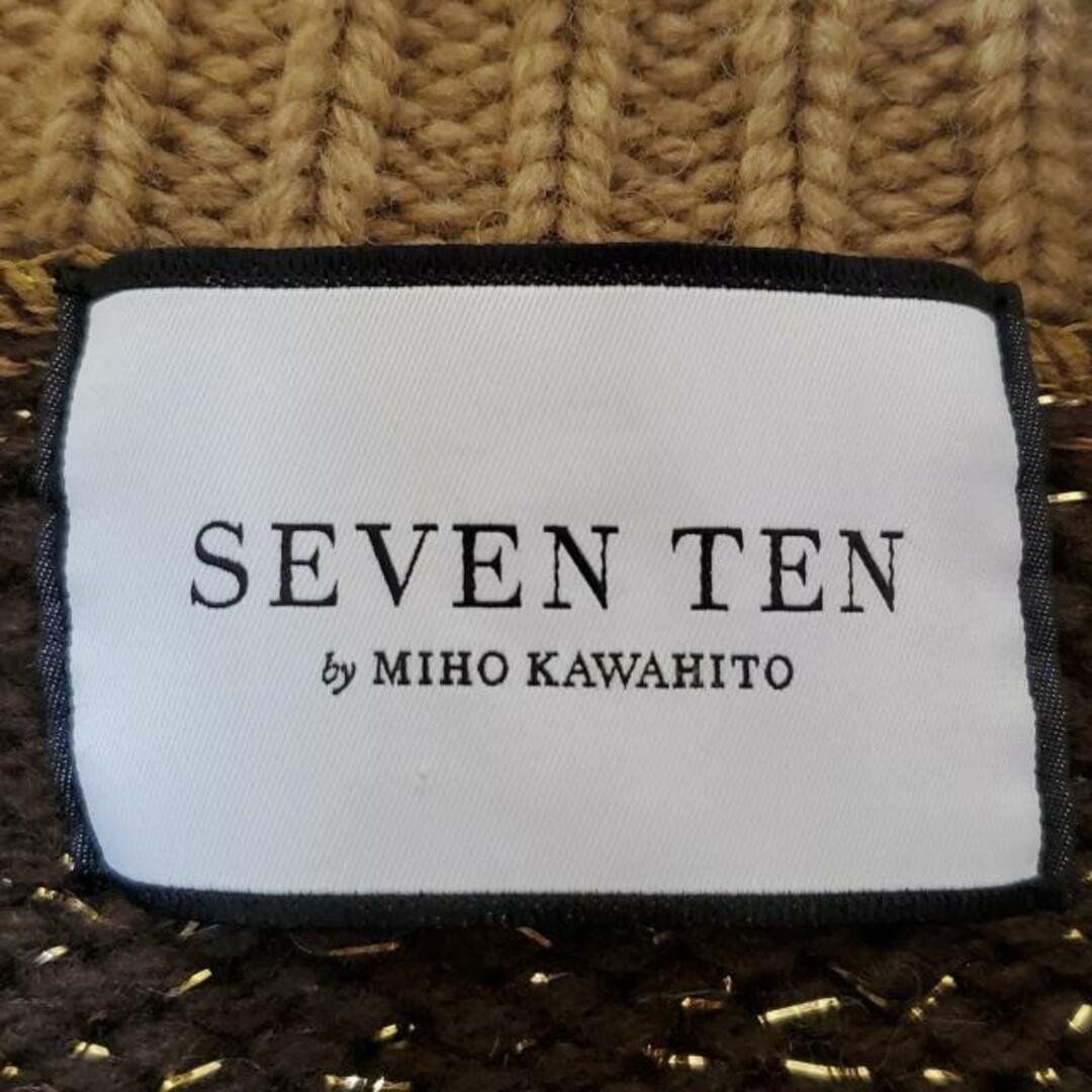 SEVEN TEN by MIHO KAWAHITO(セブンテン バイミホカワヒト) 長袖セーター サイズM レディース美品  - ベージュ×ダークブラウン×マルチ クルーネック/ラメ レディースのトップス(ニット/セーター)の商品写真