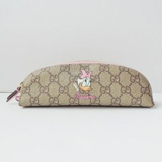 グッチ(Gucci)のGUCCI(グッチ) ペンケース GGプラス・GGスプリーム 662129 ベージュ×ライトピンク デイジーダック/Disneyコラボ PVC(塩化ビニール)×レザー(ペンケース/筆箱)