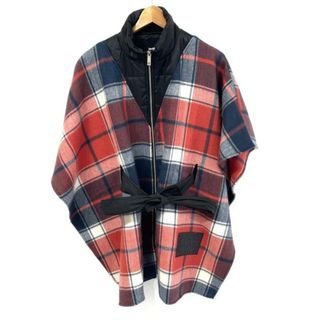 Desigual(デシグアル) コート レディース美品  - レッド×ネイビー×マルチ 長袖/チェック柄/春/秋