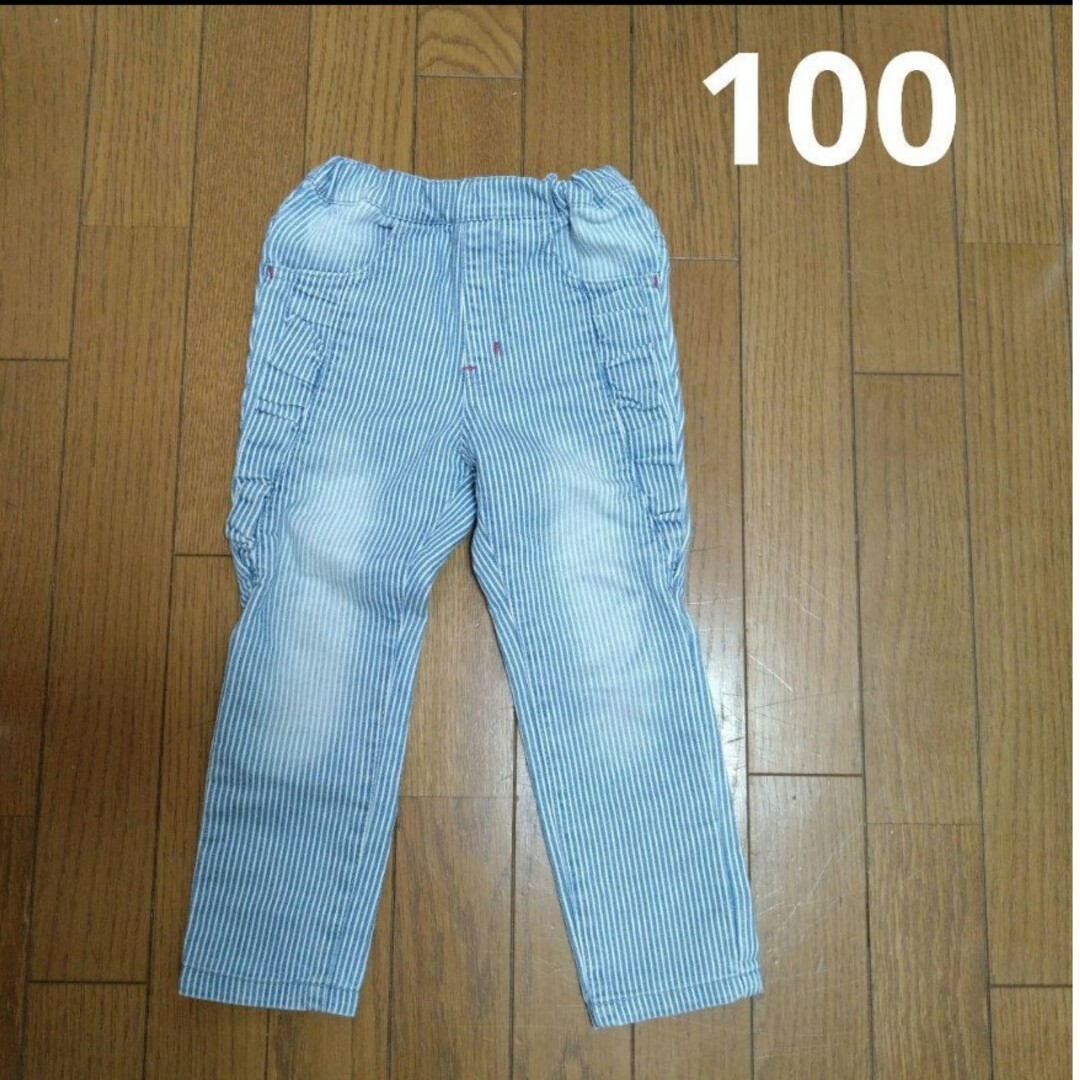 ジーンズ デニム ズボン 100 ストライプ キッズ/ベビー/マタニティのキッズ服女の子用(90cm~)(パンツ/スパッツ)の商品写真