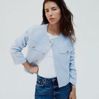 ザラ(ZARA)のZARA ソフトショートジャケット　M(ノーカラージャケット)