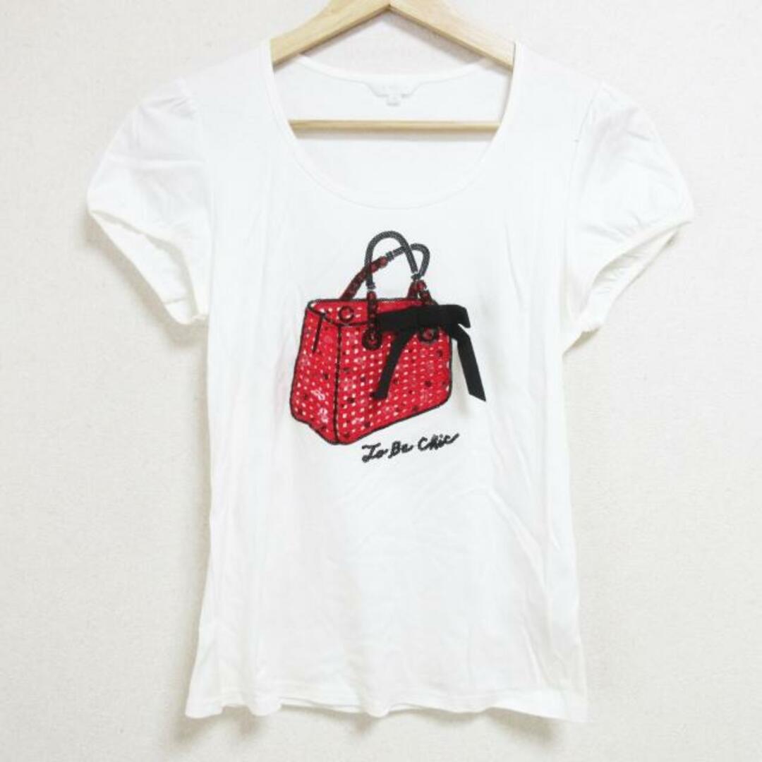 TO BE CHIC(トゥービーシック)のTO BE CHIC(トゥービーシック) 半袖Tシャツ サイズ2 M レディース - 白×レッド×黒 クルーネック/スパンコール/リボン レディースのトップス(Tシャツ(半袖/袖なし))の商品写真