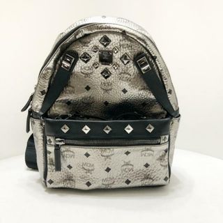 エムシーエム(MCM)のMCM(エムシーエム) リュックサック美品  デュアルスタークバックパック MMKAVE14SV001 シルバー×黒 スタッズ 合皮(リュック/バックパック)