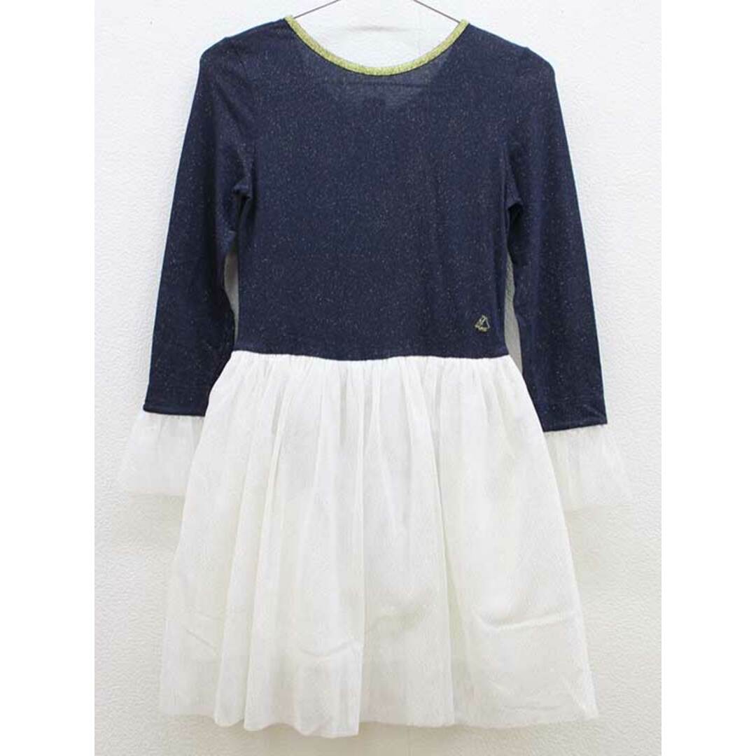 PETIT BATEAU(プチバトー)の【春物 新入荷!】▽プチバトー/PETIT BATEAU▽140cm 長袖ワンピース 紺×白系 ロンパース型【中古】子供服 キッズ kids ジュニア 女の子 春秋 onepi 523042 キッズ/ベビー/マタニティのキッズ服女の子用(90cm~)(ワンピース)の商品写真