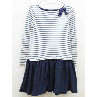 プチバトー(PETIT BATEAU)の【春物 新入荷!】▽プチバトー/PETIT BATEAU▽140cm 長袖ワンピース オフホワイト×紺【中古】子供服 キッズ kids ジュニア 女の子 春秋 onepi 523042(ワンピース)