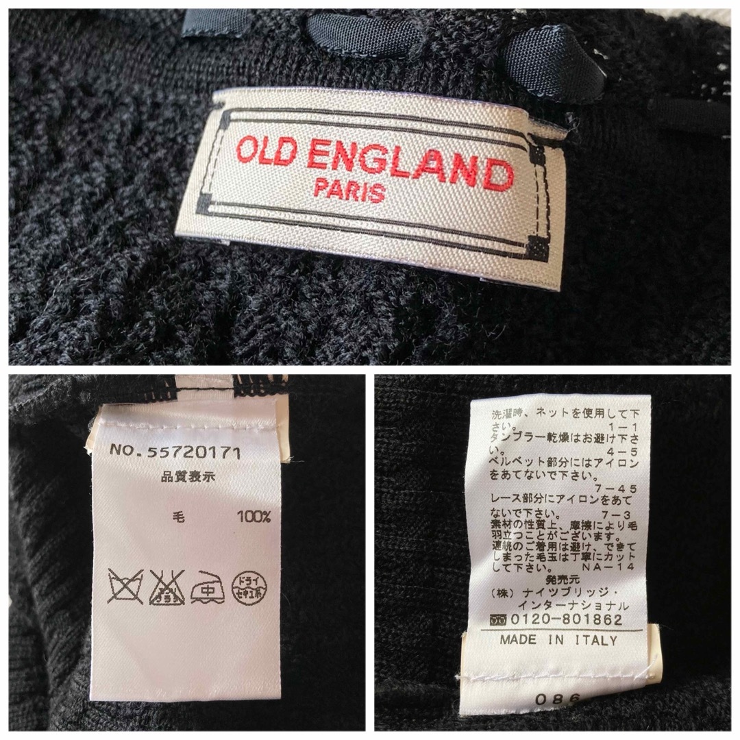 OLD ENGLAND(オールドイングランド)のイタリア製 オールドイングランド ウール シャーリング ニット カーディガン 黒 レディースのトップス(カーディガン)の商品写真