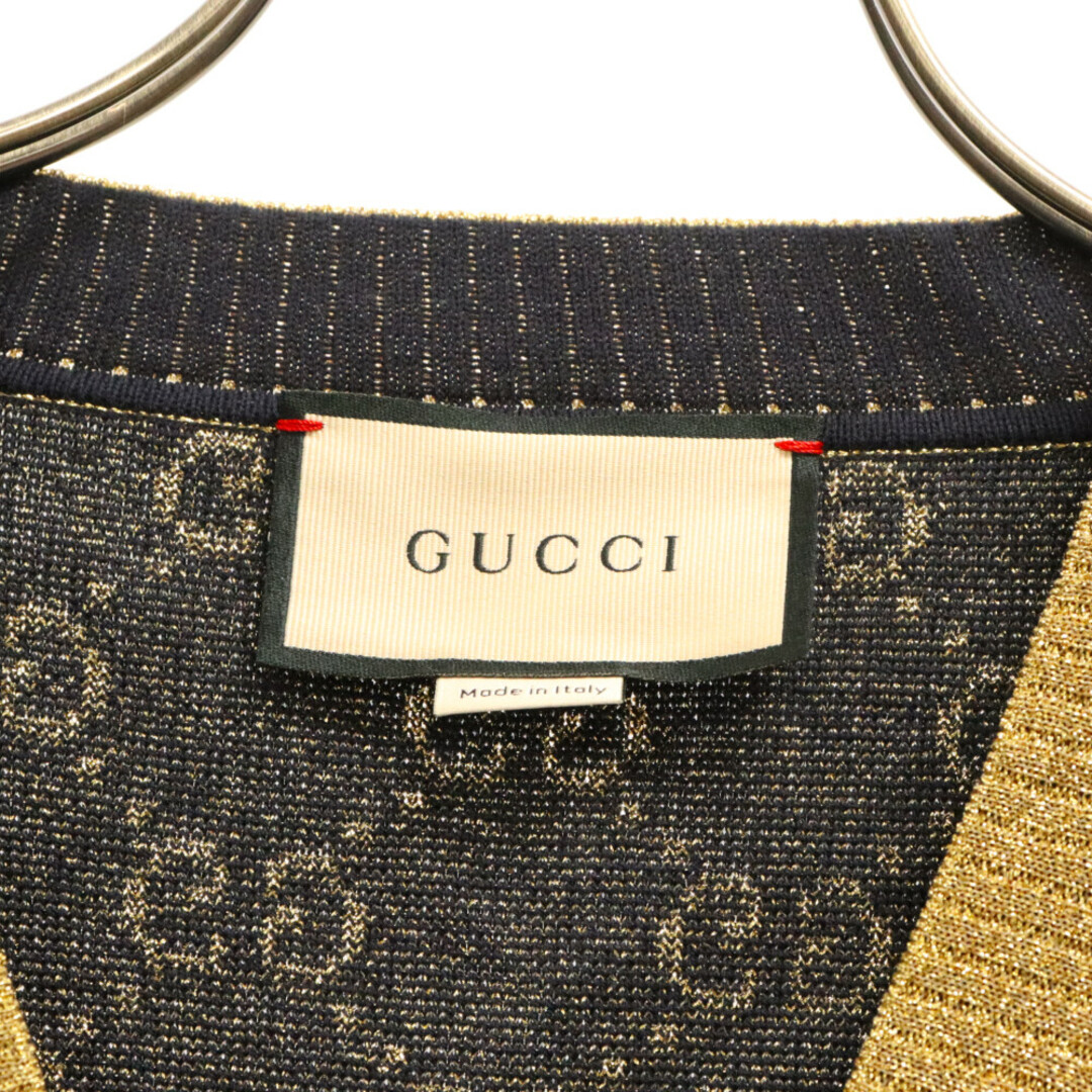 Gucci(グッチ)のGUCCI グッチ GGコットンラメ ファブリック ニットカーディガン レディース 529193 X9W83 ネイビー/ゴールド レディースのトップス(カーディガン)の商品写真