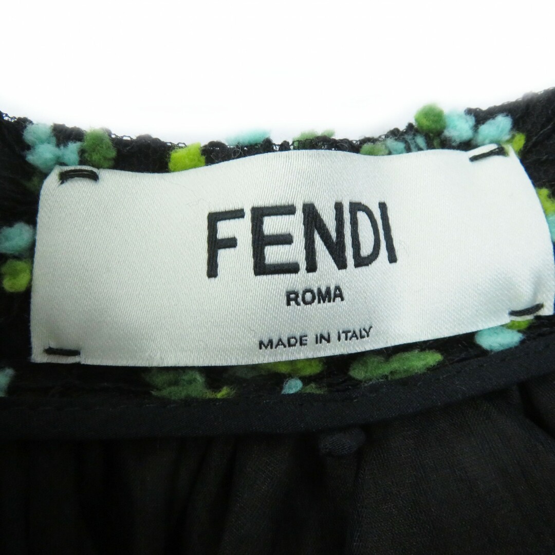 FENDI(フェンディ)の極美品◎FENDI フェンディ FQ6560 裏シルク100％ デザイン性◎ フレアスカート ブラック グリーン 36 イタリア製 正規品 レディース レディースのスカート(ひざ丈スカート)の商品写真