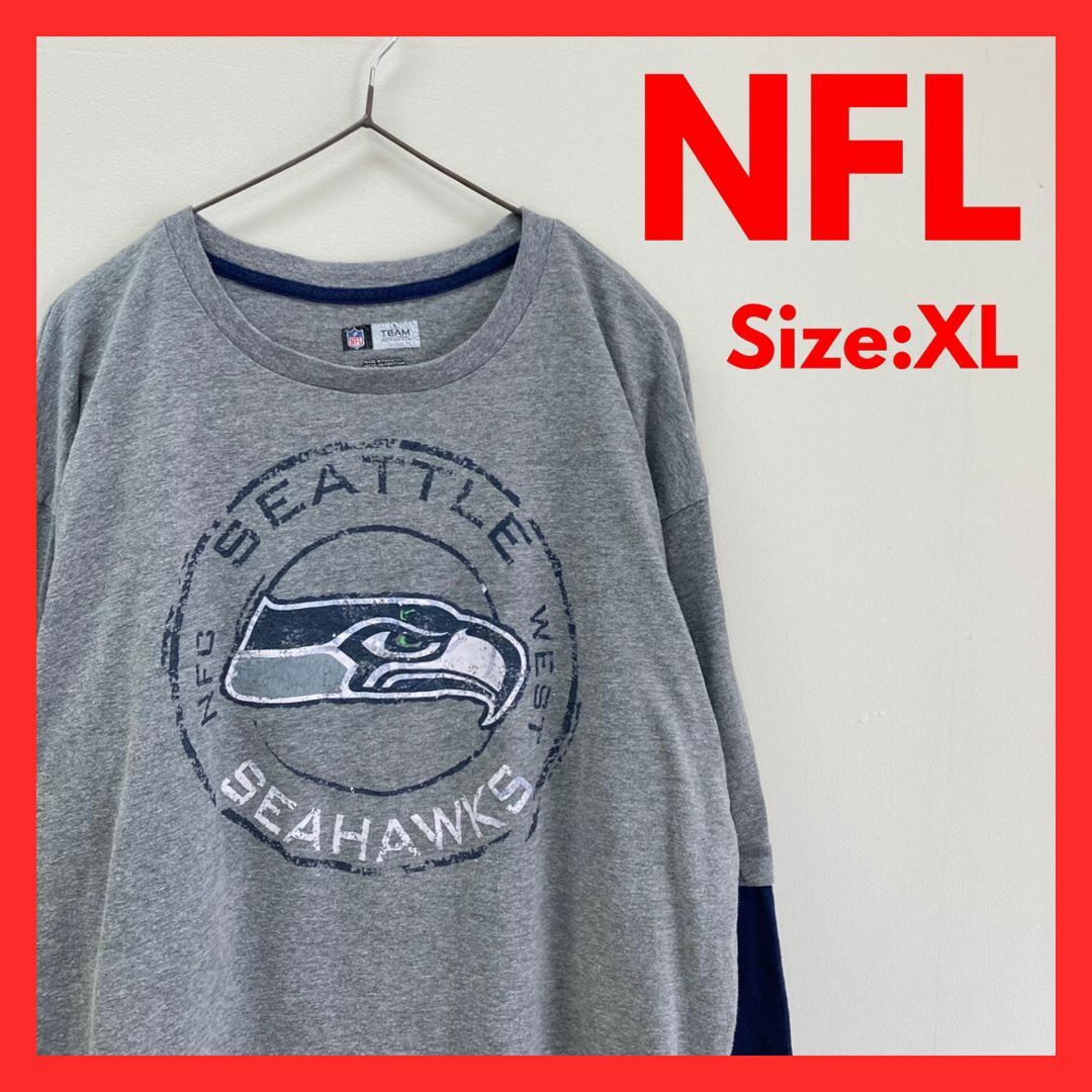 【サービス商品】古着　NFL シーホークス　ロンT　メンズ　グレー　XL メンズのトップス(Tシャツ/カットソー(七分/長袖))の商品写真