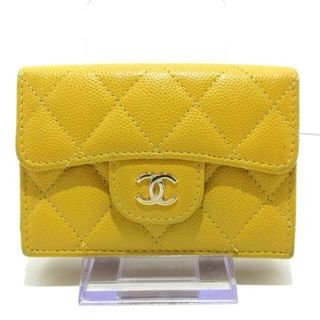 シャネル(CHANEL)のCHANEL(シャネル) 3つ折り財布 クラシック スモール フラップ ウォレット/マトラッセ AP0230 イエロー ココマーク/ゴールド金具 キャビアスキン(財布)