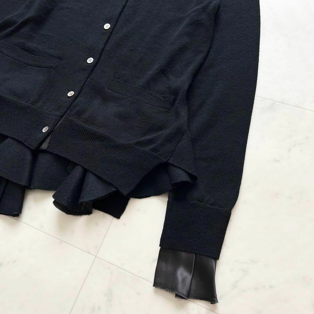 sacai(サカイ)のsacai アーガイル ニット カーディガン 裾フリル ブラック×ネイビー レディースのトップス(カーディガン)の商品写真