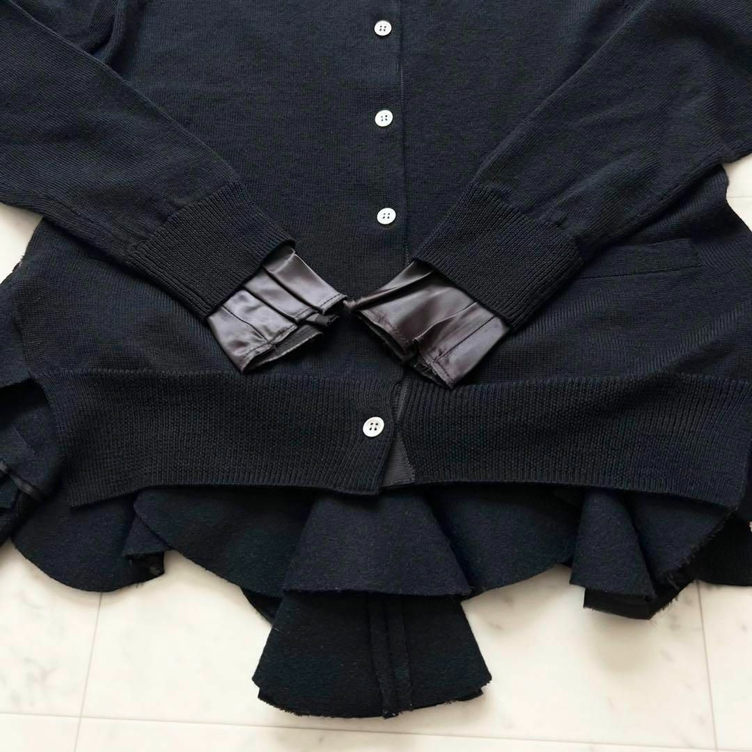 sacai(サカイ)のsacai アーガイル ニット カーディガン 裾フリル ブラック×ネイビー レディースのトップス(カーディガン)の商品写真