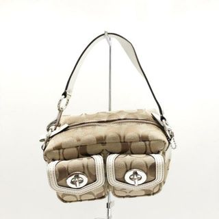 コーチ(COACH)のCOACH(コーチ) ハンドバッグ シグネチャー柄 カーキ×白 ミニバッグ ジャガード×レザー(ハンドバッグ)