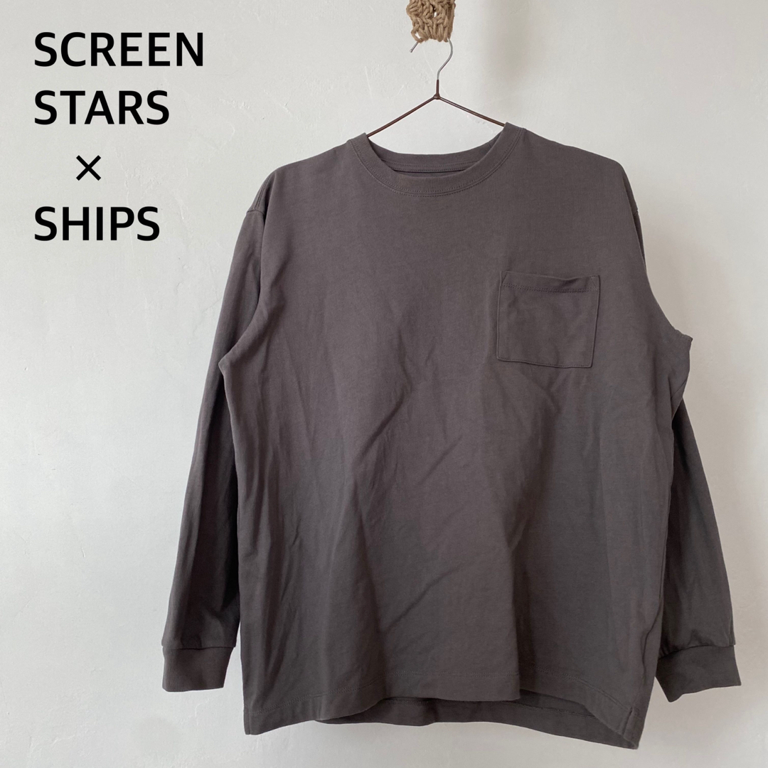 SCREEN STARS(スクリーンスターズ)のスクリーンスターズ　シップス　ロングTシャツ　トップス　Lサイズ　コットン　グレ レディースのトップス(Tシャツ(長袖/七分))の商品写真